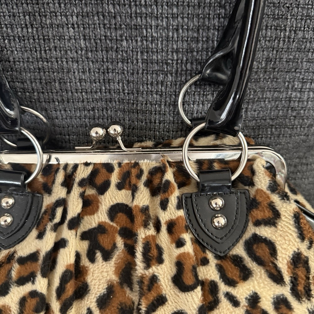 Lux de Ville Kiss Lock Leopard Print Black Patent Leather Frame Bag Pin Up - Picture 2 of 9